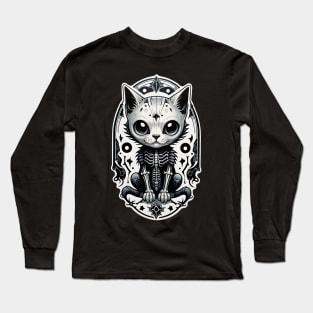 White Skeleton Cat 1 Long Sleeve T-Shirt